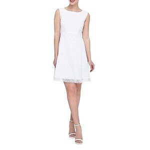 TAHARI ASL Cotton White Floral Embroidery Sleeveless Fit & Flare Lined Dress 6